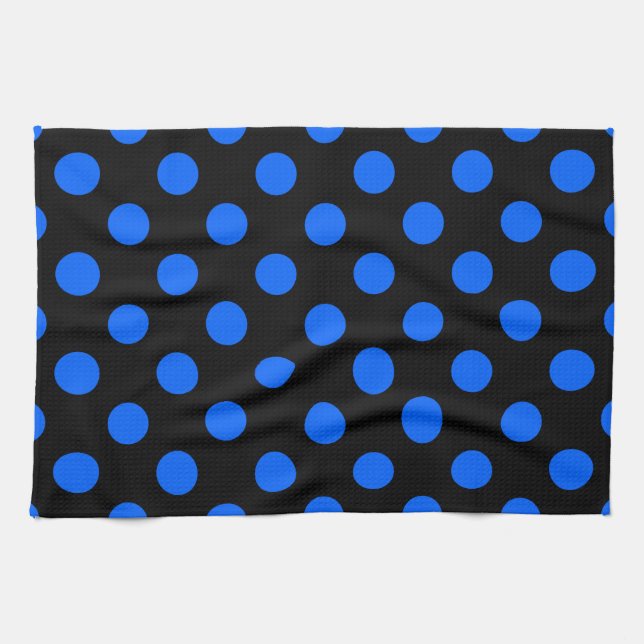 Blue and black polka dots kitchen towel (Horizontal)