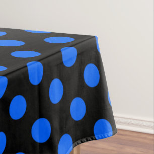 Blue and black polka dots tablecloth