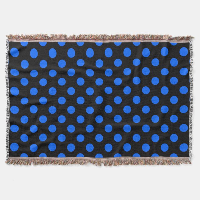 Blue and black polka dots throw blanket (Front)