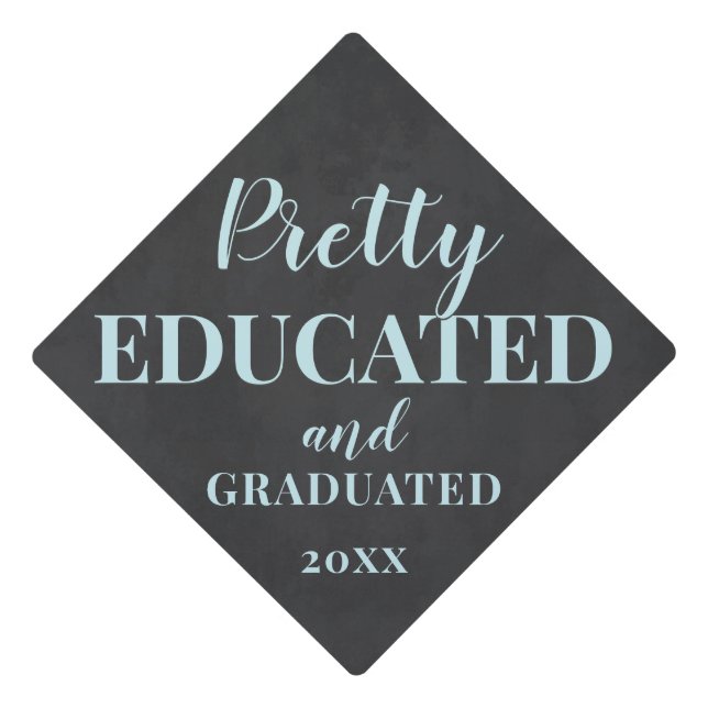 Blue and Black Pretty Educated Graduated  Graduation Cap Topper (Front)