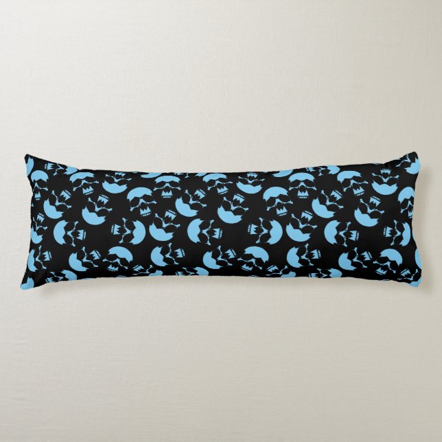 Blue and Black Repeating Motif | Skull Pattern Body Pillow (Front)