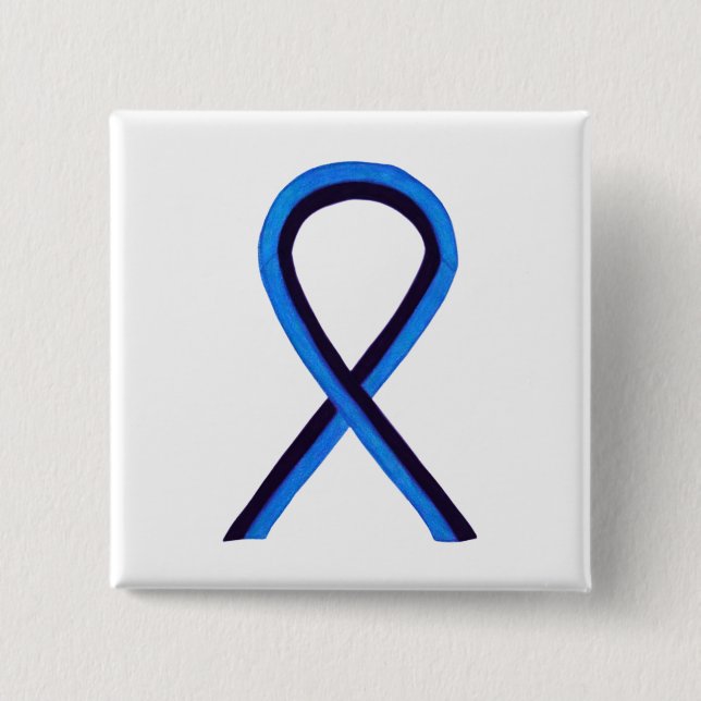 Blue and Black Ribbon Awareness Custom Pin (Front)