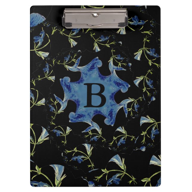 Blue and black Sage fractal art Clipboard (Front)