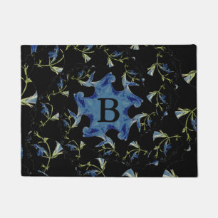 Blue and black Sage fractal art Monogram Doormat