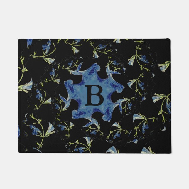 Blue and black Sage fractal art Monogram Doormat (Front)