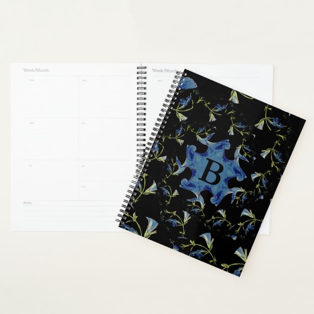 Blue and black Sage fractal art Monogram Planner (Display)