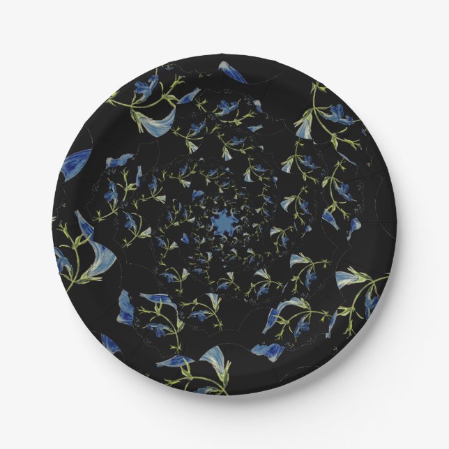 Blue and black Sage fractal art Paper Plate (Front)