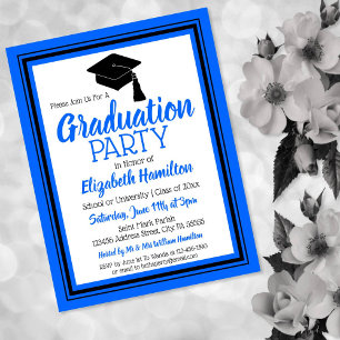 Blue and Black School Colours Grad Party Invitation Postcard