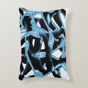 Blue and black scraps or tapes being destroyed accent pillow
