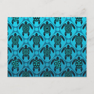 Blue and Black Sea Turtle Pattern Postcard