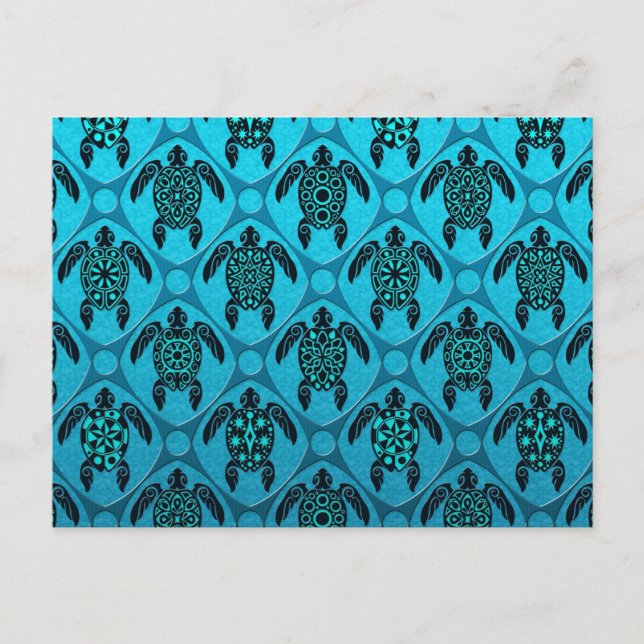 Blue and Black Sea Turtle Pattern Postcard (Front)