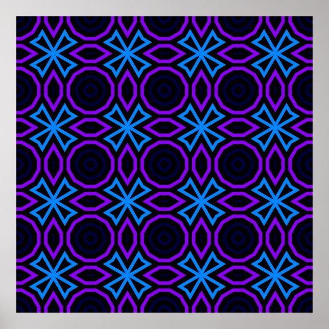 Blue and black seamless pattern with simple geomet poster (Front)