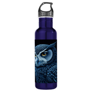 Blue and Black Serious Owl  710 Ml Water Bottle