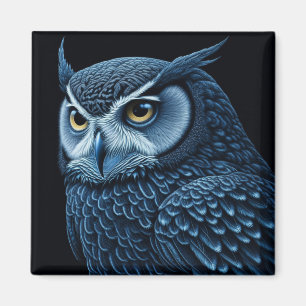 Blue and Black Serious Owl  Magnet