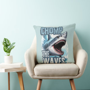 Blue and Black Shark Wavebreaker Graffiti Art Throw Pillow