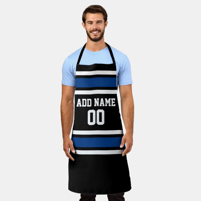 Blue and Black Sports Jersey Custom Name Number Apron (Worn)
