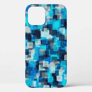 blue and black square pattern abstract backgrounda iPhone 12 case