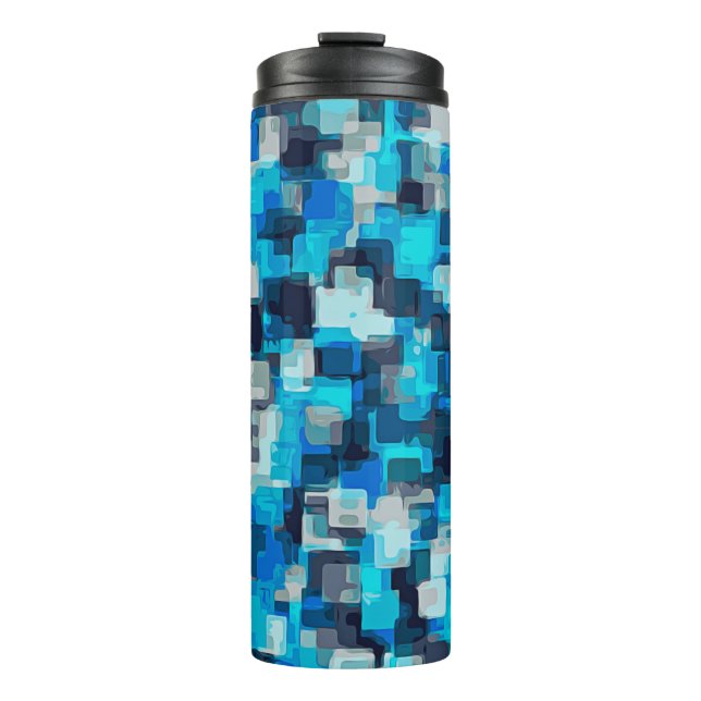 blue and black square pattern abstract backgrounda thermal tumbler (Front)