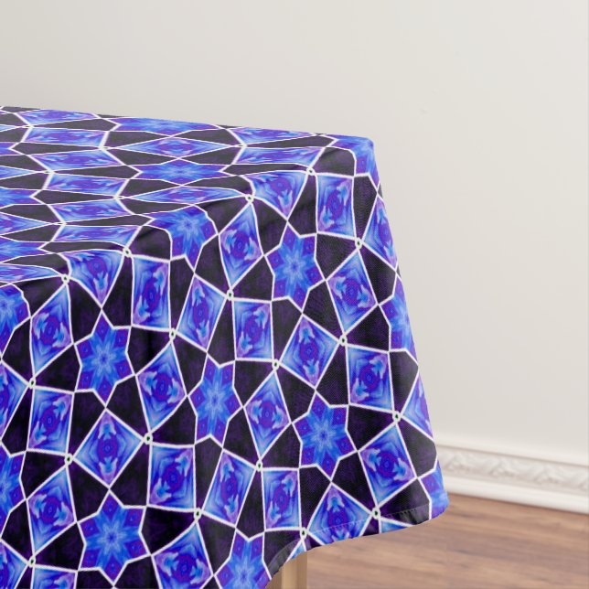 Blue and  Black Star Tile Tablecloth (In Situ)