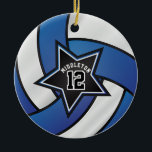 Blue and Black Star Volleyball 🏐 Ceramic Ornament<br><div class="desc">Volleyball Sport Player Christmas Ornament ready for you to personalize. Makes a wonderful personalize gift for your volleyball player, coach, fan, etc... ⭐This Product is 100% Customizable. *****Click on CUSTOMIZE BUTTON to add, delete, move, resize, changed around, rotate, etc... any of the graphics or text or use the fill in...</div>