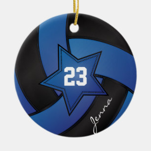 Blue and Black Star Volleyball Ceramic Ornament