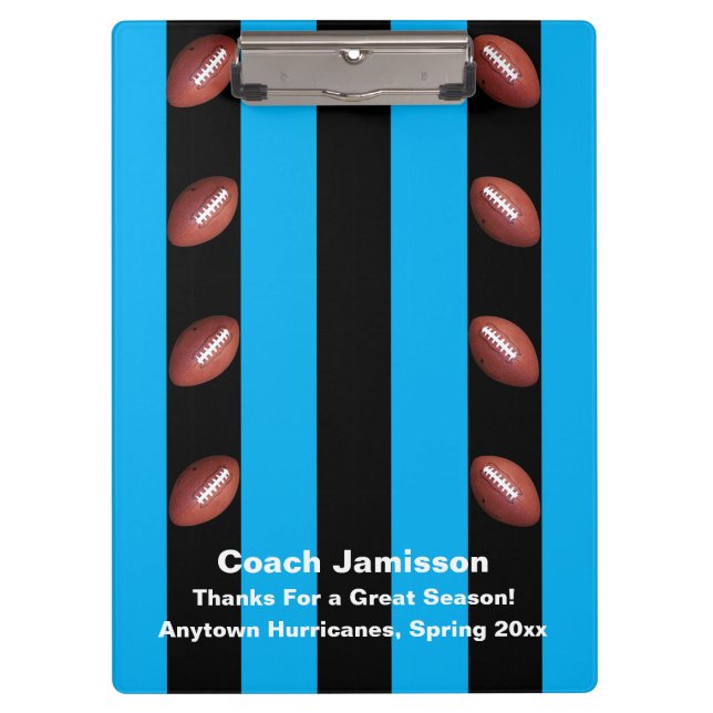 Blue and Black Stripe, Football Coach, Name Clipboard (Front)