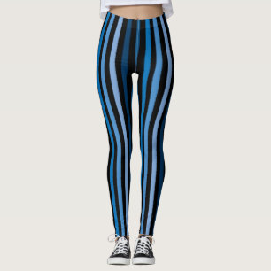 Blue and Black Striped Leggings