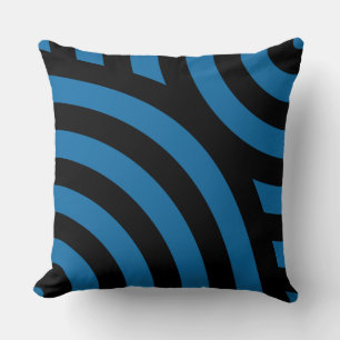 Blue and Black Striped Wave Pattern Throw Pillow