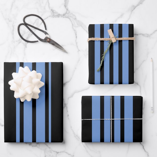Blue And Black Stripes  Wrapping Paper Sheet (Front)
