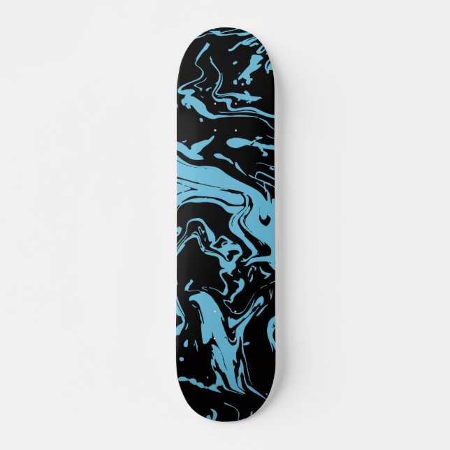 Blue and Black Swirls abstract fluid paint Skateboard (Front)
