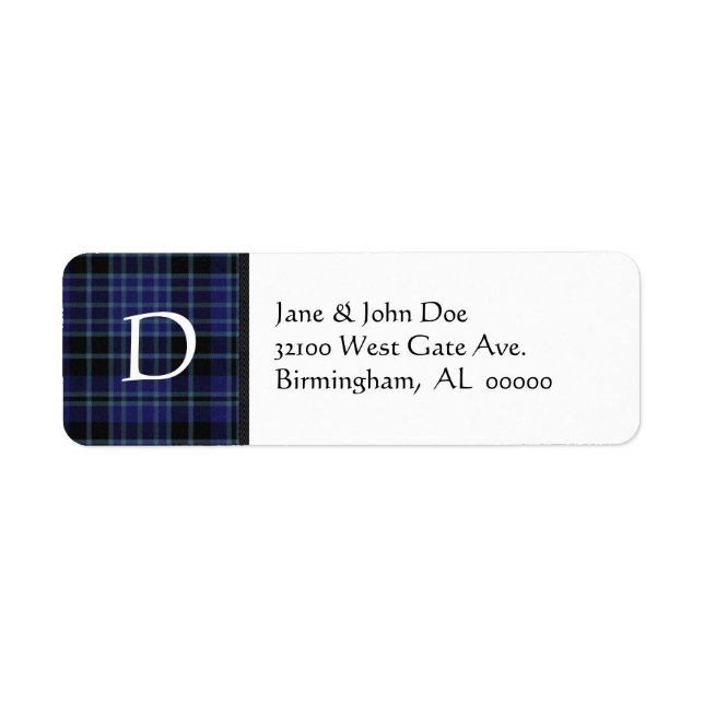 Blue and Black Tartan Plaid Address Labels (Front)
