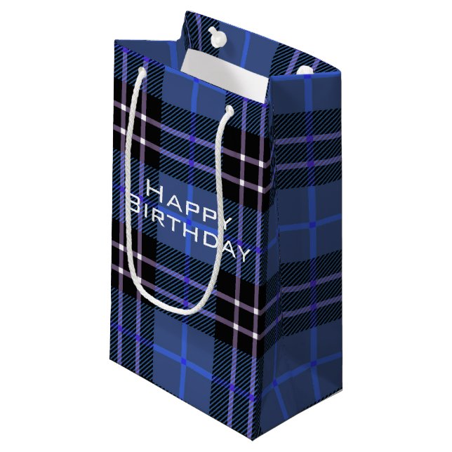 Blue and Black Tartan Plaid Small Gift Bag (Front Angled)