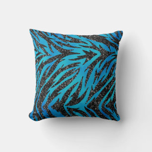 Blue and Black Tiger Striped Throw Pillow