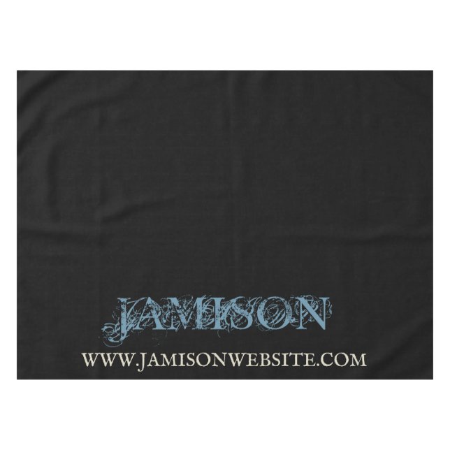 Blue and Black Trade Show Craft Fair Business Name Tablecloth (Front (Horizontal))