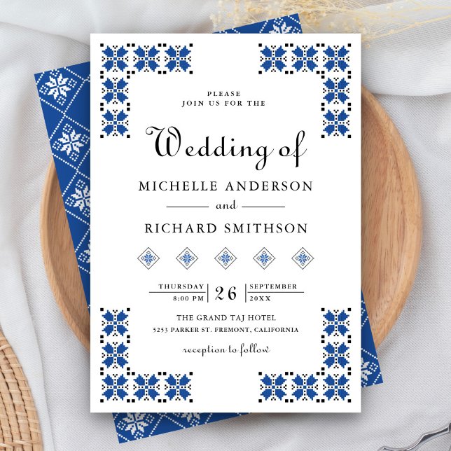 Blue and Black Ukrainian Embroidery Wedding Invitation (Creator Uploaded)