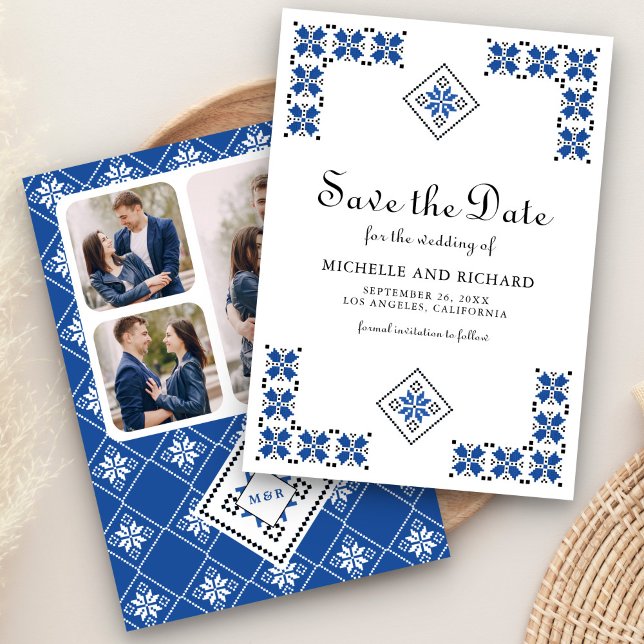Blue and Black Ukrainian Embroidery Wedding Save The Date (Creator Uploaded)