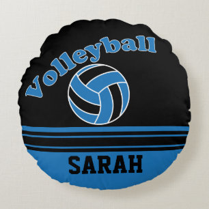 Blue and Black Volleyball Personalize Round Pillow