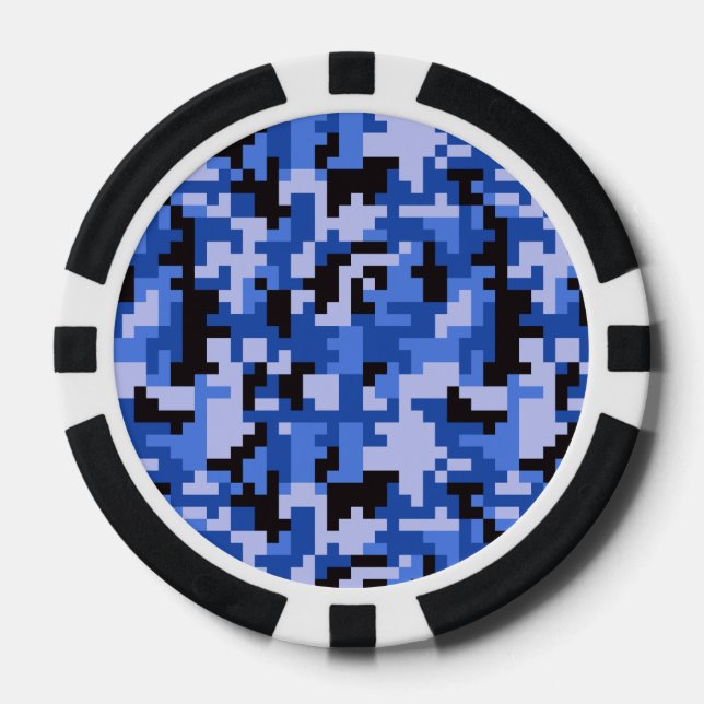 Blue and Black Water Pixel Camo pattern Poker Chips (Front)