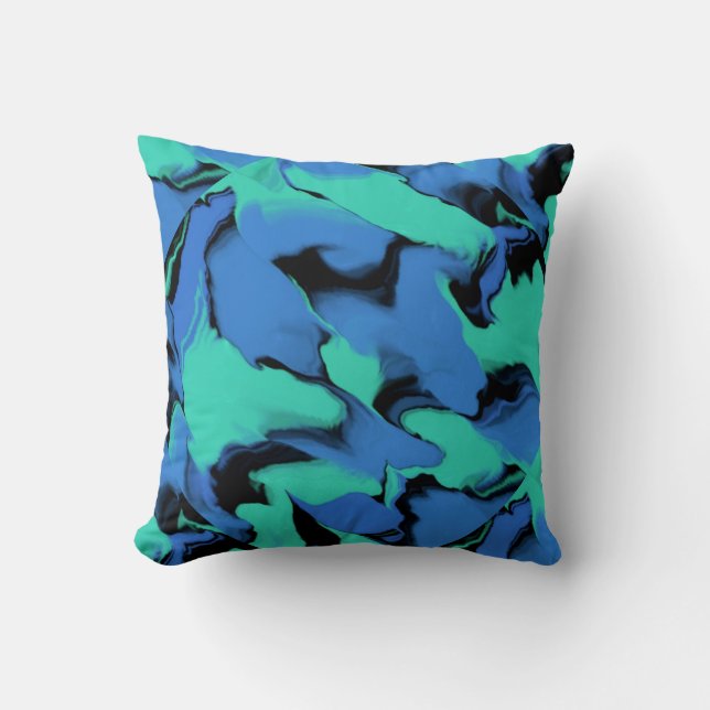 Blue and Black Wavy Design Throw Pillow (Front)