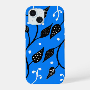 Blue and black whimsical vine iPhone 15 case