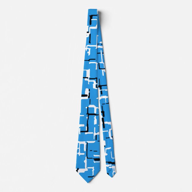 Blue and Black White Abstract Pattern Tie (Front)