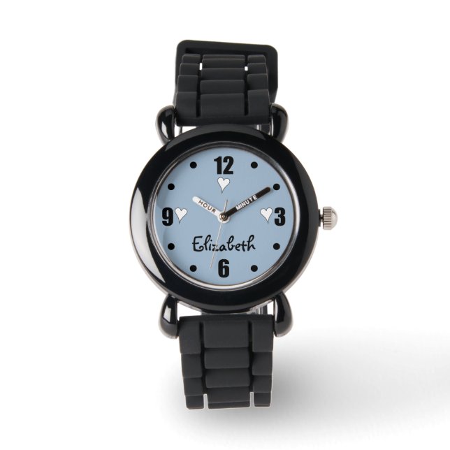 Blue and black with hearts and name watch (Front)