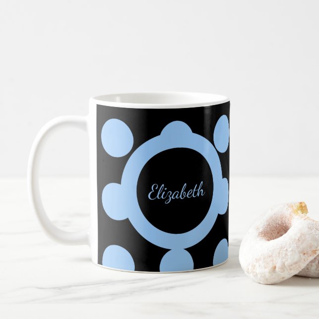Blue and black with polka dots and name coffee mug (With Donut)