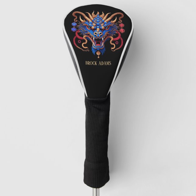 Blue and Black Year of the Dragon Golf Head Cover (Front)