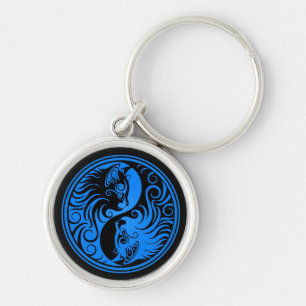 Blue and Black Yin Yang Cats Keychain
