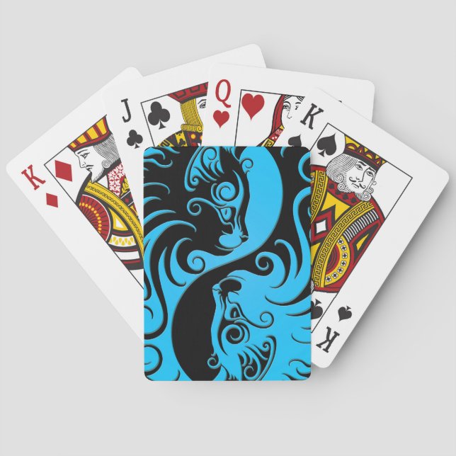 Blue and Black Yin Yang Kittens Playing Cards (Back)