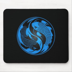 Blue and Black Yin Yang Koi Fish Mouse Pad