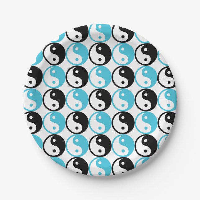 Blue and black yin yang pattern paper plate (Front)