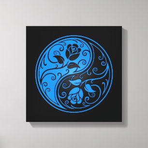 Blue and Black Yin Yang Roses Canvas Print