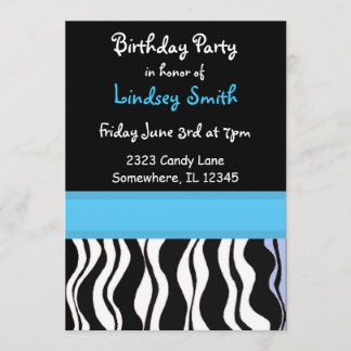 Blue and Black Zebra Print Birthday Invitation